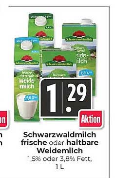 Schwarzwaldmilch frische oder haltbare Weidemilch 1,5% oder 3,8% Fett, 1 L
