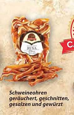 Schweineohren geräuchert, geschnitten, gesalzen und gewürzt