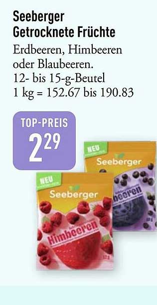Seeberger Getrocknete Früchte Erdbeeren, Himbeeren oder Blaubeeren. 12- bis 15-g-Beutel 1 kg = 152.67 bis 190.83