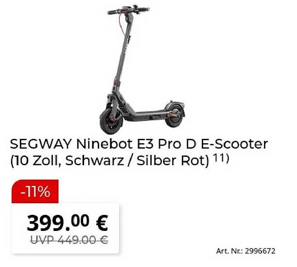 SEGWAY Ninebot E3 Pro D E-Scooter (10 Zoll, Schwarz / Silber Rot 11)
