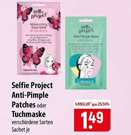 Selfie Project Anti-Pimple Patches oder Tuchmaske verschiedene Sorten Sachet je