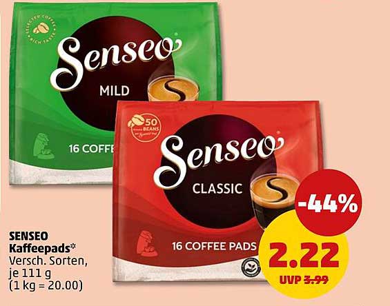 SENSEO Kaffeepads* Versch. Sorten, je 111 g (1 kg = 20.00)