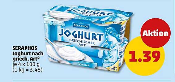 SERAPHOS Joghurt nach griech. Art* je 4 x 100 g (1 kg = 3.48)