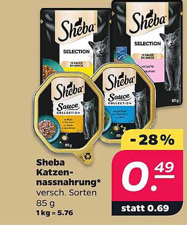 Sheba Katzennassnahrung* versch. Sorten 85 g 1 kg = 5.76