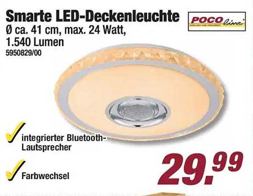 Smarte LED-Deckenleuchte Ø ca. 41 cm, max. 24 Watt, 1.540 Lumen
