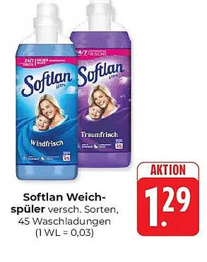Softlan Weichspüler versch. Sorten, 45 Waschladungen (1 WL = 0,03)