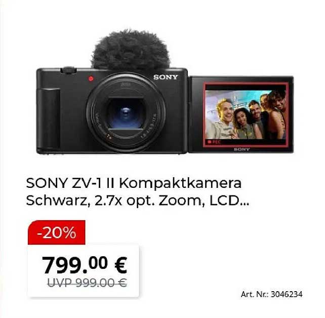 SONY ZV-1 II Kompaktkamera Schwarz, 2.7x opt. Zoom, LCD...