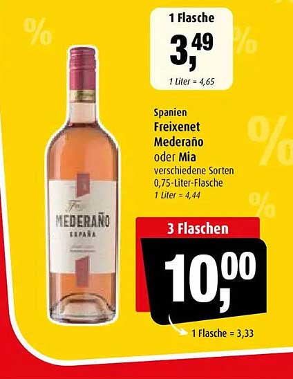 Spanien Freixenet Mederaño oder Mia verschiedene Sorten 0,75-Liter-Flasche