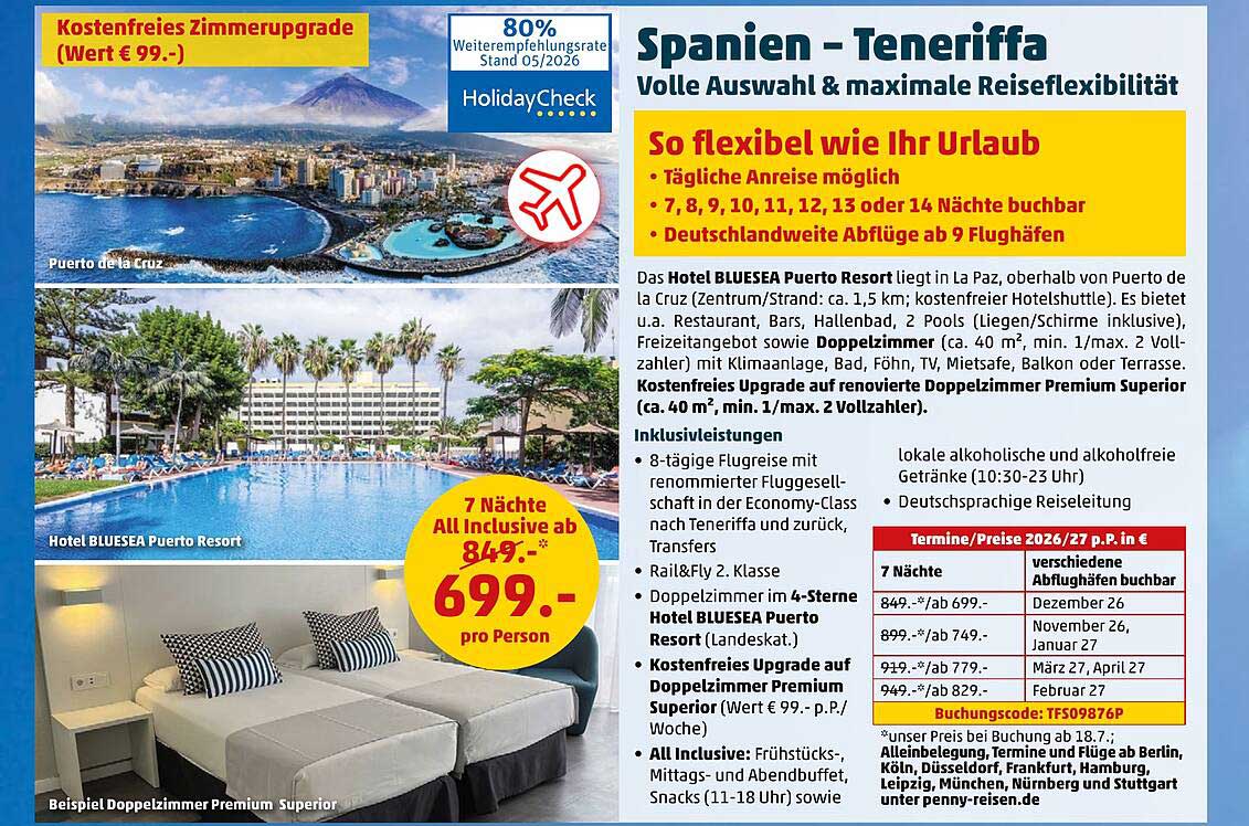 Spanien – Teneriffa Volle Auswahl & maximale Reiseflexibilität