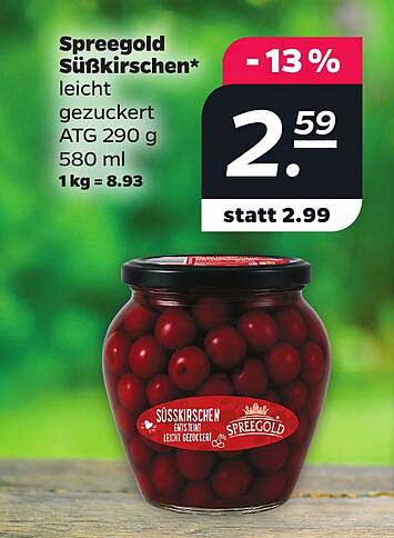 Spreegold Süßkirschen* leicht gezuckert ATG 290 g 580 ml 1kg = 8.93