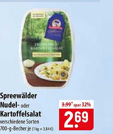 Spreewälder Nudel- oder Kartoffelsalat verschiedene Sorten 700-g-Becher je (1 kg = 3,84 €)