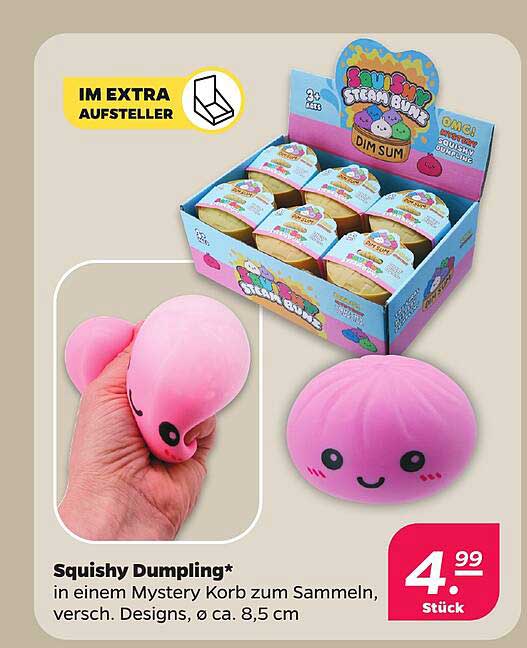 Squishy Dumpling* in einem Mystery Korb zum Sammeln, versch. Designs, ø ca. 8,5 cm