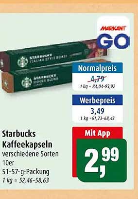 Starbucks Kaffeekapseln verschiedene Sorten 10er 51-57-g-Packung 1 kg = 52,46-58,63