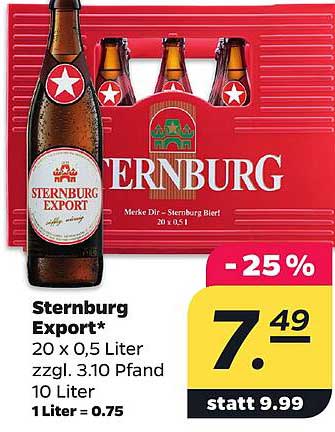 Sternburg Export* 20 x 0,5 Liter zzgl. 3.10 Pfand 1 Liter = 0,75