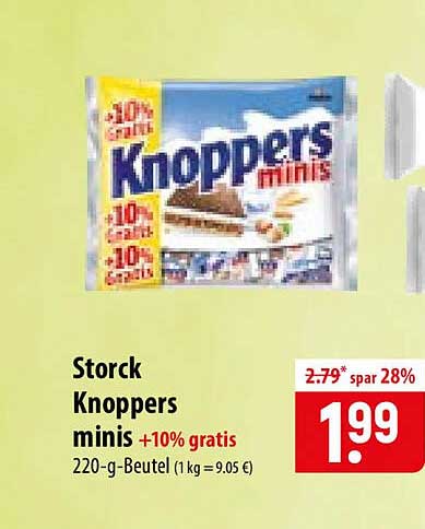Storck Knoppers minis +10% gratis 220-g-Beutel (1 kg = 9.05 €)