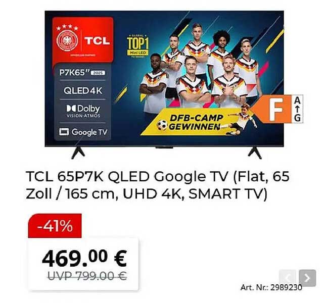 TCL 65P7K QLED Google TV (Flat, 65 Zoll / 165 cm, UHD 4K, SMART TV)