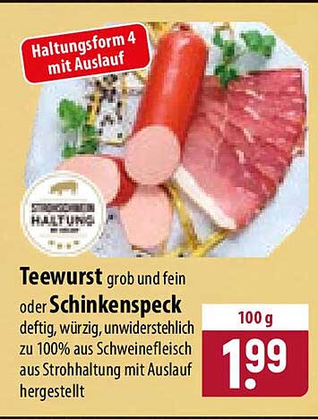 Teewurst grob und fein oder Schinkenspeck