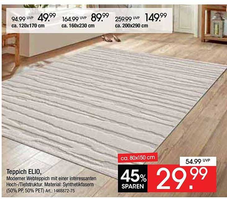 Teppich ELIO, Moderner Webteppich mit einer interessanten Hoch-/Tiefstruktur. Material: Synthetikfasern (50% PP, 50% PET) Art.: 1468872-75