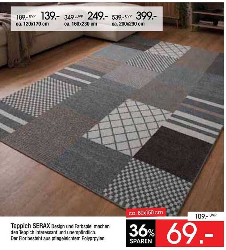 Teppich SERAX Design und Farbspiel machen den Teppich interessant und unempfindlich. Der Flor besteht aus pflegeleichtem Polypropylen.