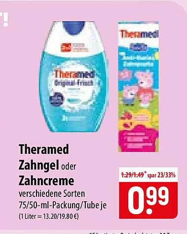 Theramed Zahngel oder Zahncreme verschiedene Sorten 75/50-ml-Packung/Tube je