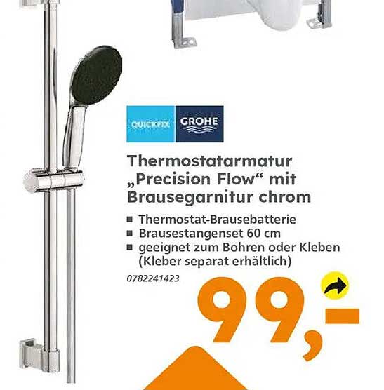Thermostatarmatur „Precision Flow“ mit Brausegarnitur chrom