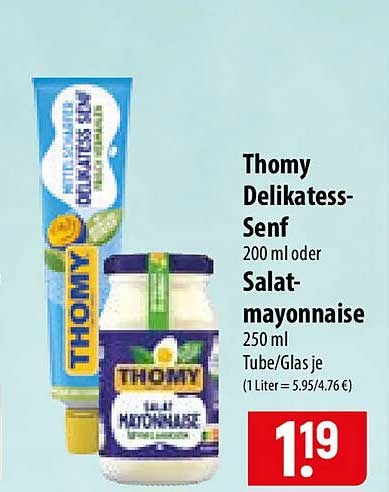 Thomy Delikatess-Senf 200 ml oder Salat-mayonnaise 250 ml Tube/Glas je