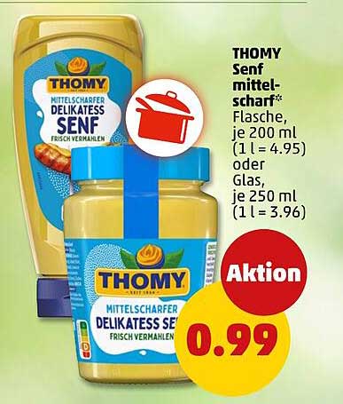 THOMY Senf mittelscharf* Flasche, je 200 ml (1 l = 4.95) oder Glas, je 250 ml (1 l = 3.96)