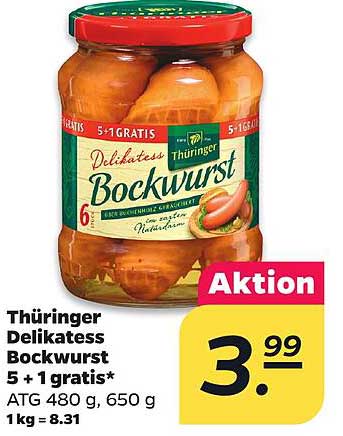 Thüringer Delikatess Bockwurst 5 + 1 gratis*