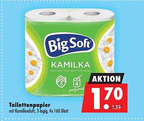 Toilettenpapier mit Kamillenduft, 3-lagig, 4x 160 Blatt