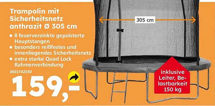 Trampolin mit Sicherheitsnetz anthrazit Ø 305 cm