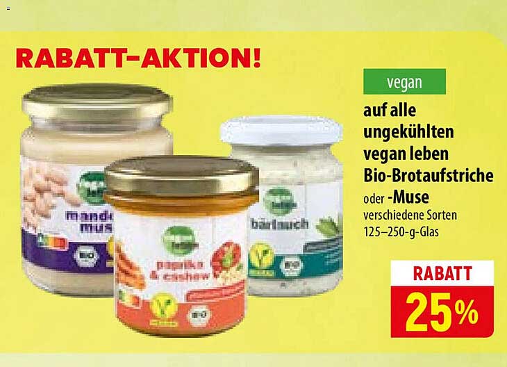 vegan auf alle ungekühlten vegan leben Bio-Brotaufstriche oder -Muse verschiedene Sorten 125–250-g-Glas
