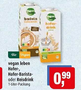 vegan leben Hafer-, Hafer-Barista- oder Reissdrink 1-Liter-Packung