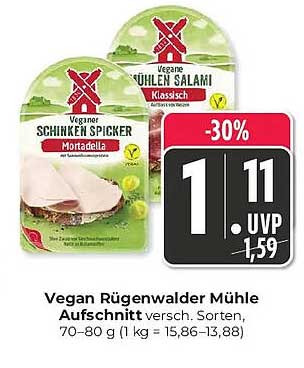 Vegan Rügenwalder Mühle Aufschnitt versch. Sorten. 70–80 g (1 kg = 15,86–13,88)