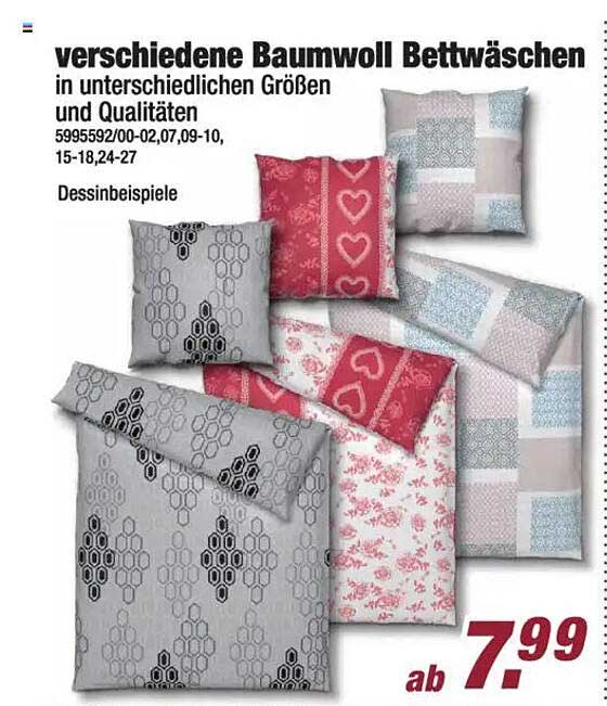 verschiedene Baumwoll Bettwäschen in unterschiedlichen Größen und Qualitäten