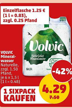 Volvic Mineral-Wasser Naturalle, zzgl. 1.50 Pfand, je 6 x 1,5 l (1 l = 0.48)