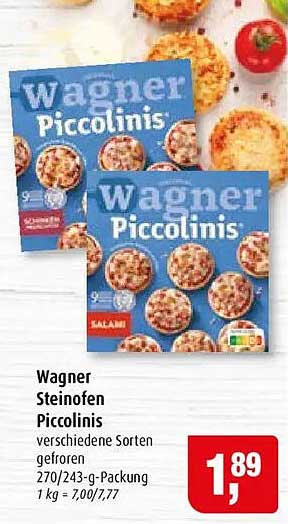 Wagner Steinofen Piccolinis verschiedene Sorten gefroren 270/243-g-Packung 1 kg = 7,00/7,77