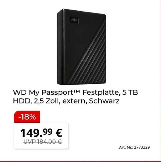 WD My Passport™ Festplatte, 5 TB HDD, 2,5 Zoll, extern, Schwarz