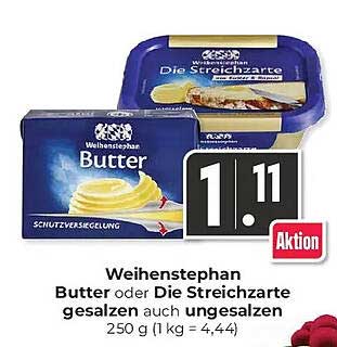 Weihenstephan Butter oder Die Streichzarte gesalzen auch ungesalzen 250 g (1 kg = 5,96)