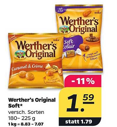 Werther’s Original Soft* versch. Sorten 180-225 g 1 kg = 8.83 - 7.07