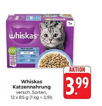 Whiskas Katzennahrung versch. Sorten, 12 x 85 g (1 kg = 3,91)