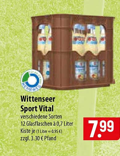 Wittenseer Sport Vital verschiedene Sorten 12 Glasflaschen à 0,7 Liter Kiste je (1 Liter = 0,95 €) zzgl. 3,30 € Pfand