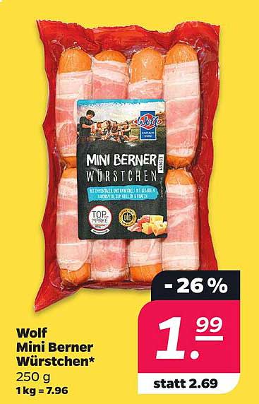 Wolf Mini Berner Würstchen* 250 g 1kg = 7.96