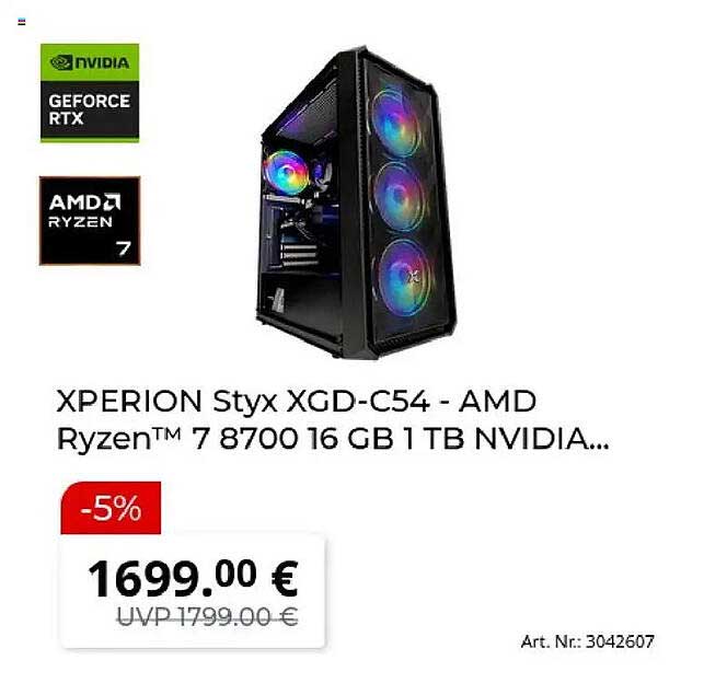 XPERION Styx XGD-C54 - AMD Ryzen™ 7 8700 16 GB 1 TB NVIDIA...