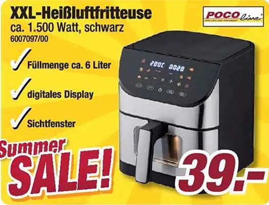 XXL-Heißluftfritteuse ca. 1.500 Watt, schwarz