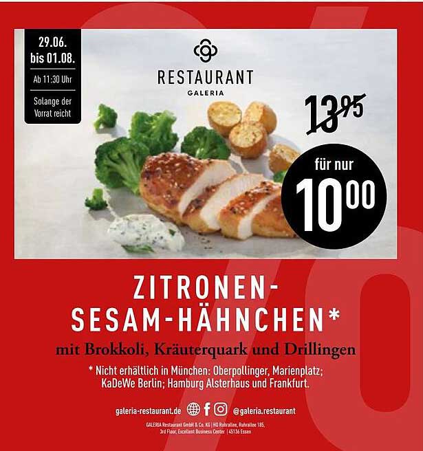 ZITRONEN-SESAM-HÄHNCHEN* mit Brokkoli, Kräuterquark und Drillingen