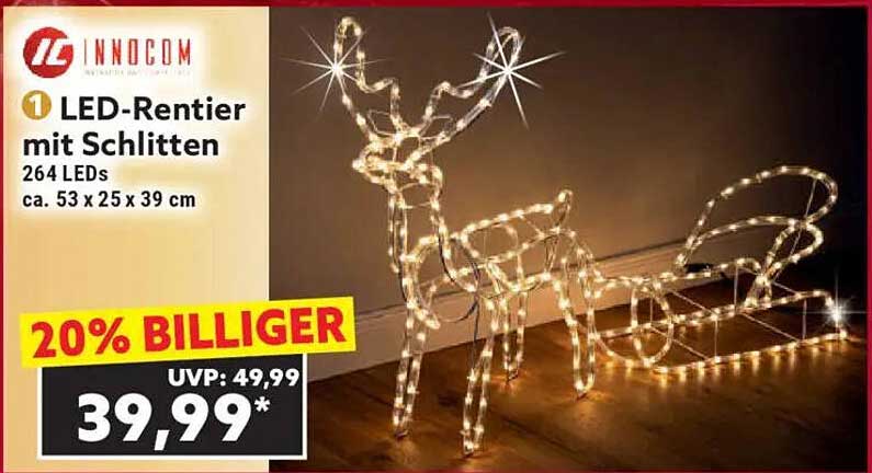 1 LED-Rentier mit Schlitten – 264 LEDs