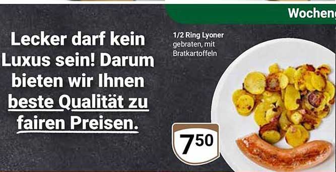 1/2 Ring Lyoner gebraten, mit Bratkartoffeln