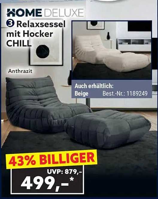 3 Relaxsessel mit Hocker CHILL - Anthrazit