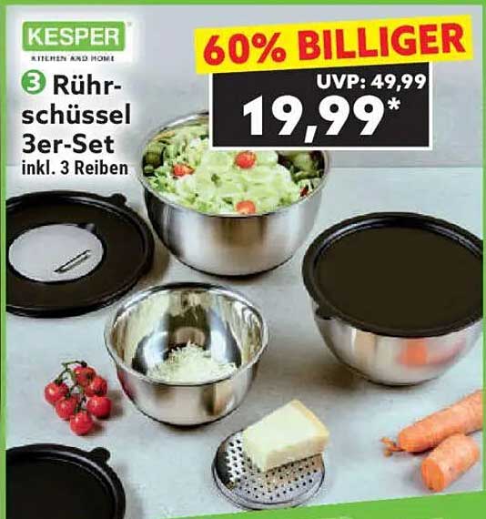 3 Rührschüsseln 3er-Set inkl. 3 Reiben