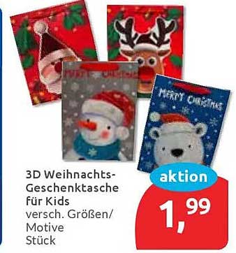 3D Weihnachts-Geschenktasche für Kids - verschiedene Größen/Motive